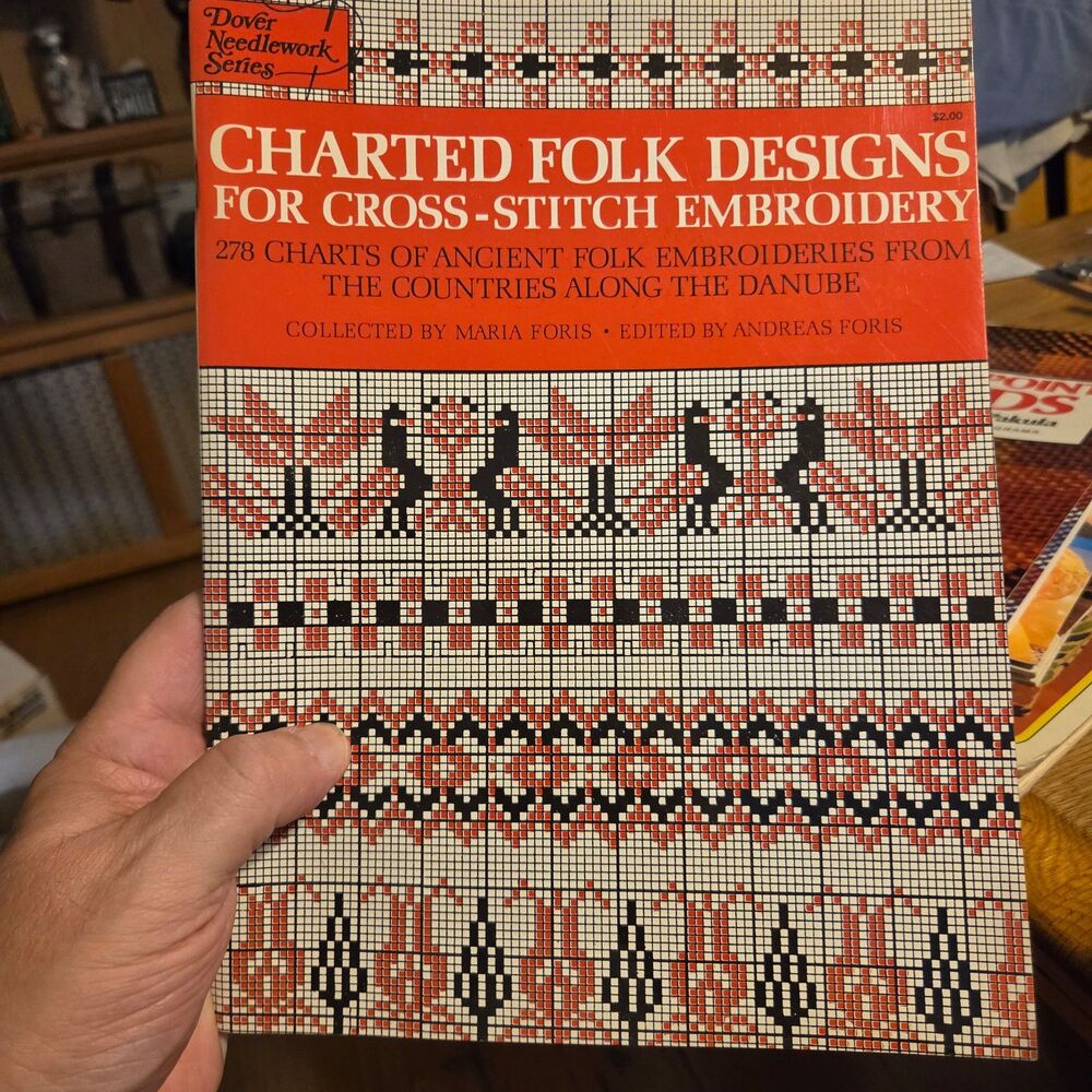 1975 Charted Folk Designs Cross-Stitch Embroidery Dover Vintage Paperback